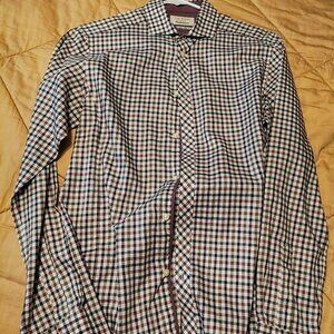 Ted Baker endurance men's button down dress shirt red blue white plaid
